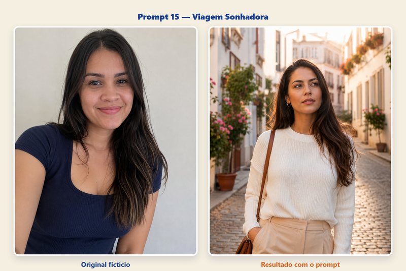 Comparativo demonstrativo antes e depois — retrato de viagem